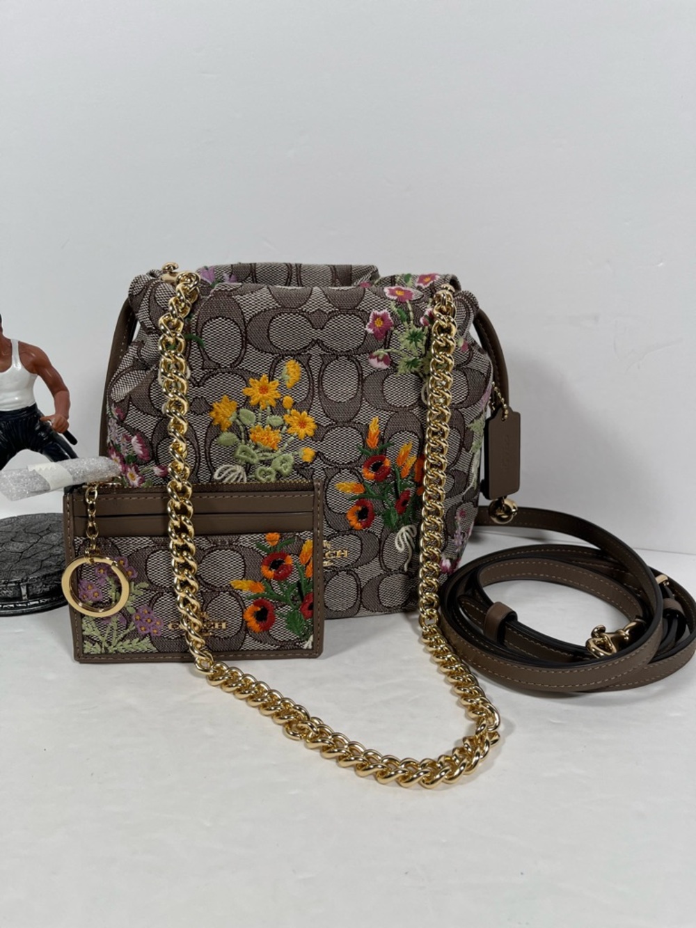 Bundle Coach Faye Mini Drawstring Bag with ID case NWT